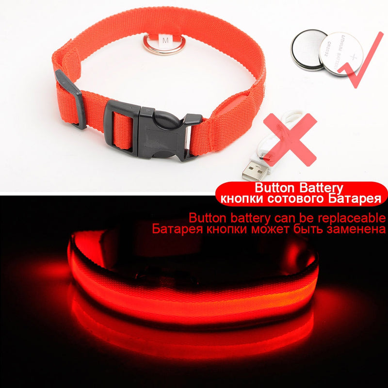 Glowing LED Dog Collar Anti-Lost Nylon Light Collar For Dogs Puppy at Night Cool Pug Dog Supplies Pet Products Accessories