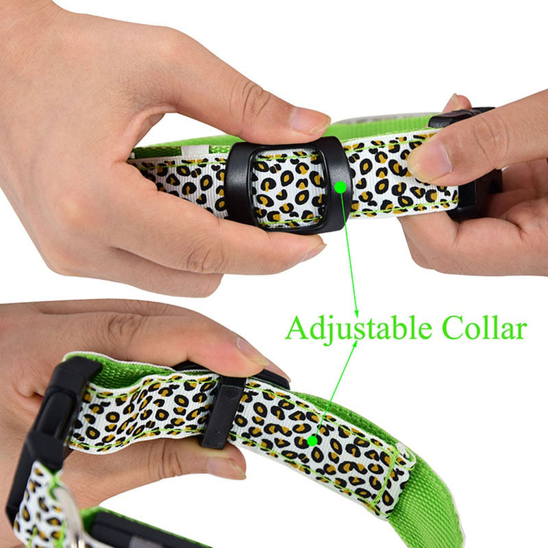 LED Dog Collar Flashing In Dark 3 Mode Lighting Safety Adjustable Nylon Leopard Pet Collar Luminous Pet Accessories