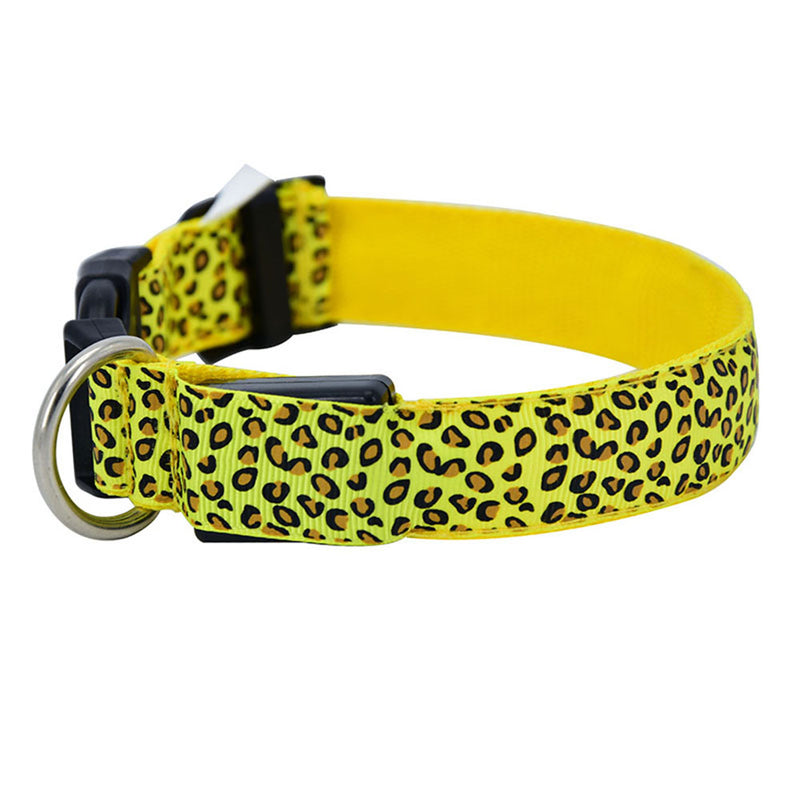 LED Dog Collar Flashing In Dark 3 Mode Lighting Safety Adjustable Nylon Leopard Pet Collar Luminous Pet Accessories